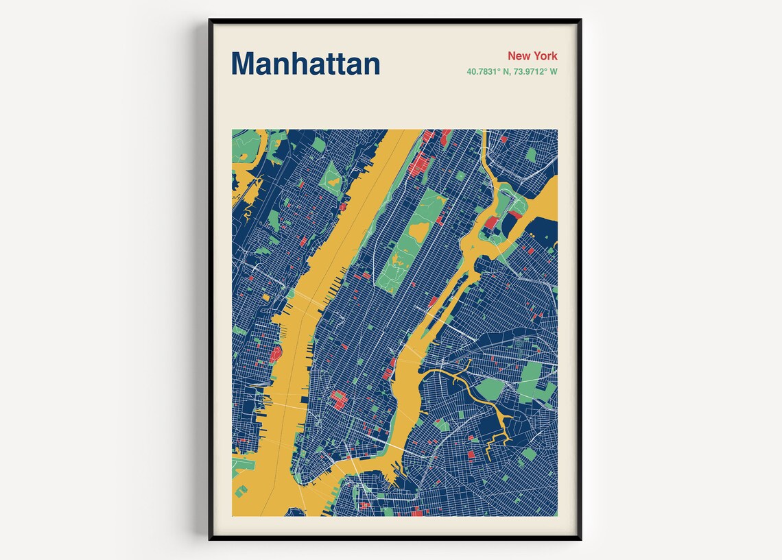 Manhattan Map Print, New York Travel Poster
