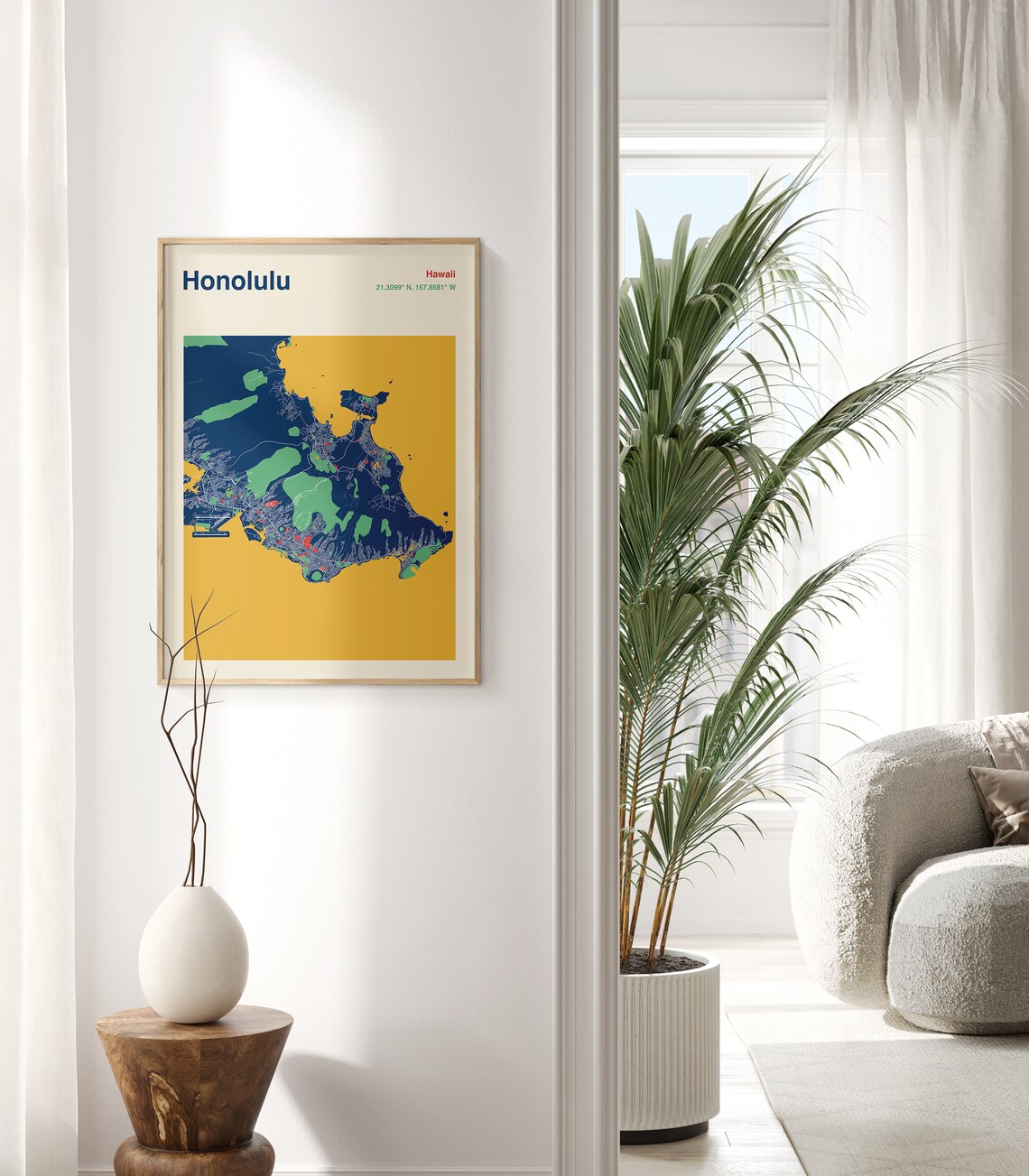 Honolulu Hawaii Navy Gold Minimalist City Street Map Decor Poster - Image 2