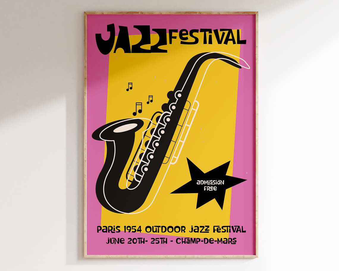Paris 1954 Outdoor Jazz Festival Saxophone Champ de Mars Poster