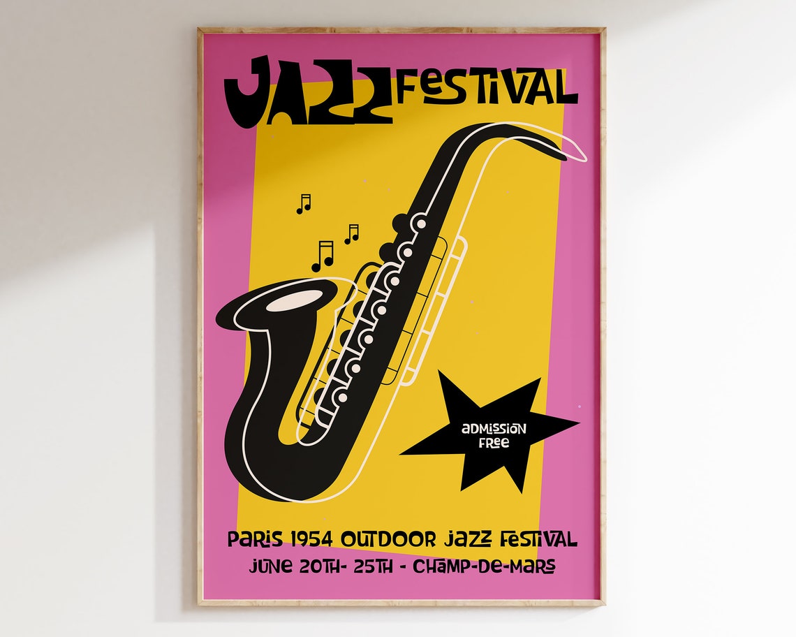 Paris Jazz Festival Poster Mid Century Jazz Art Print Colourful Jazz Print Jazz Music Wall Art Retro Music Poster Mu103