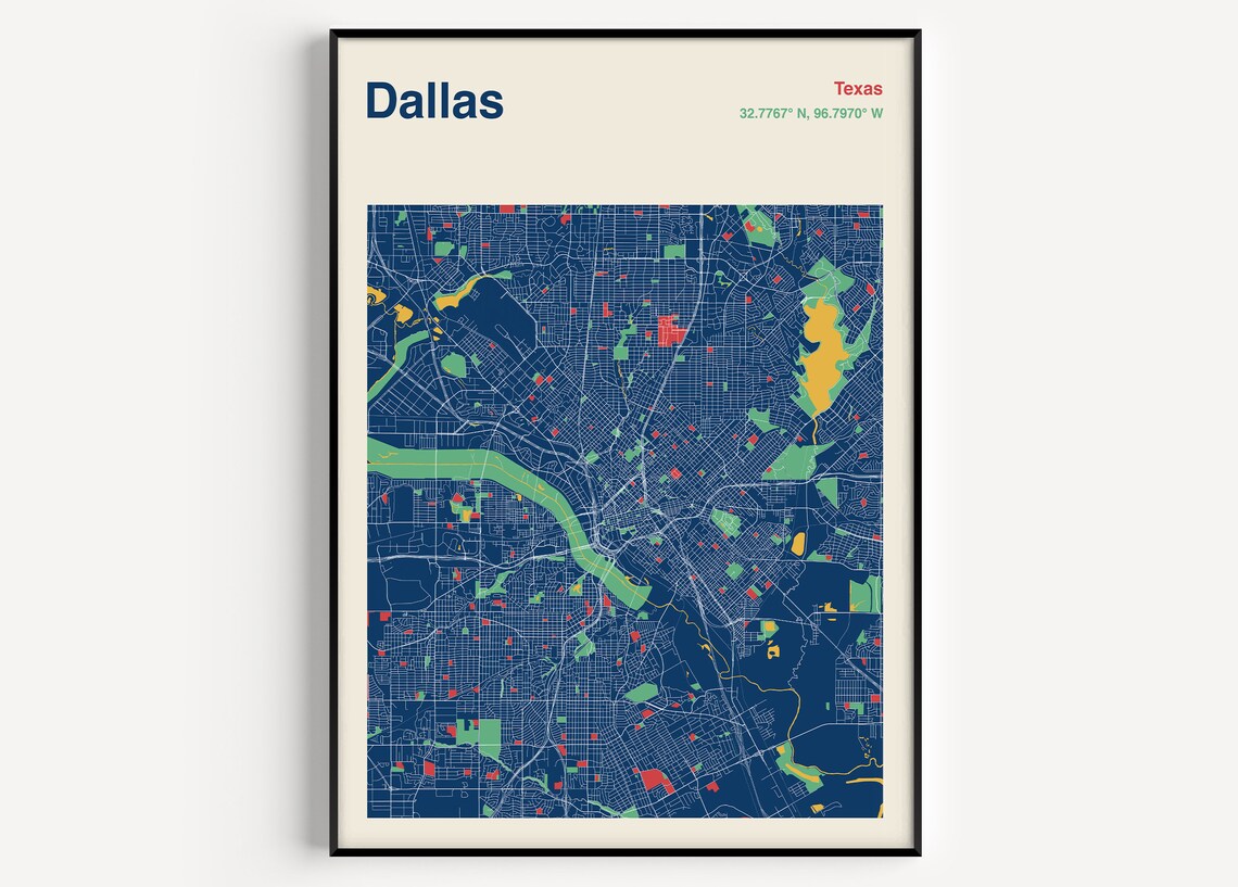 Dallas Texas Bold Color Block City Map Modern Travel Art Poster