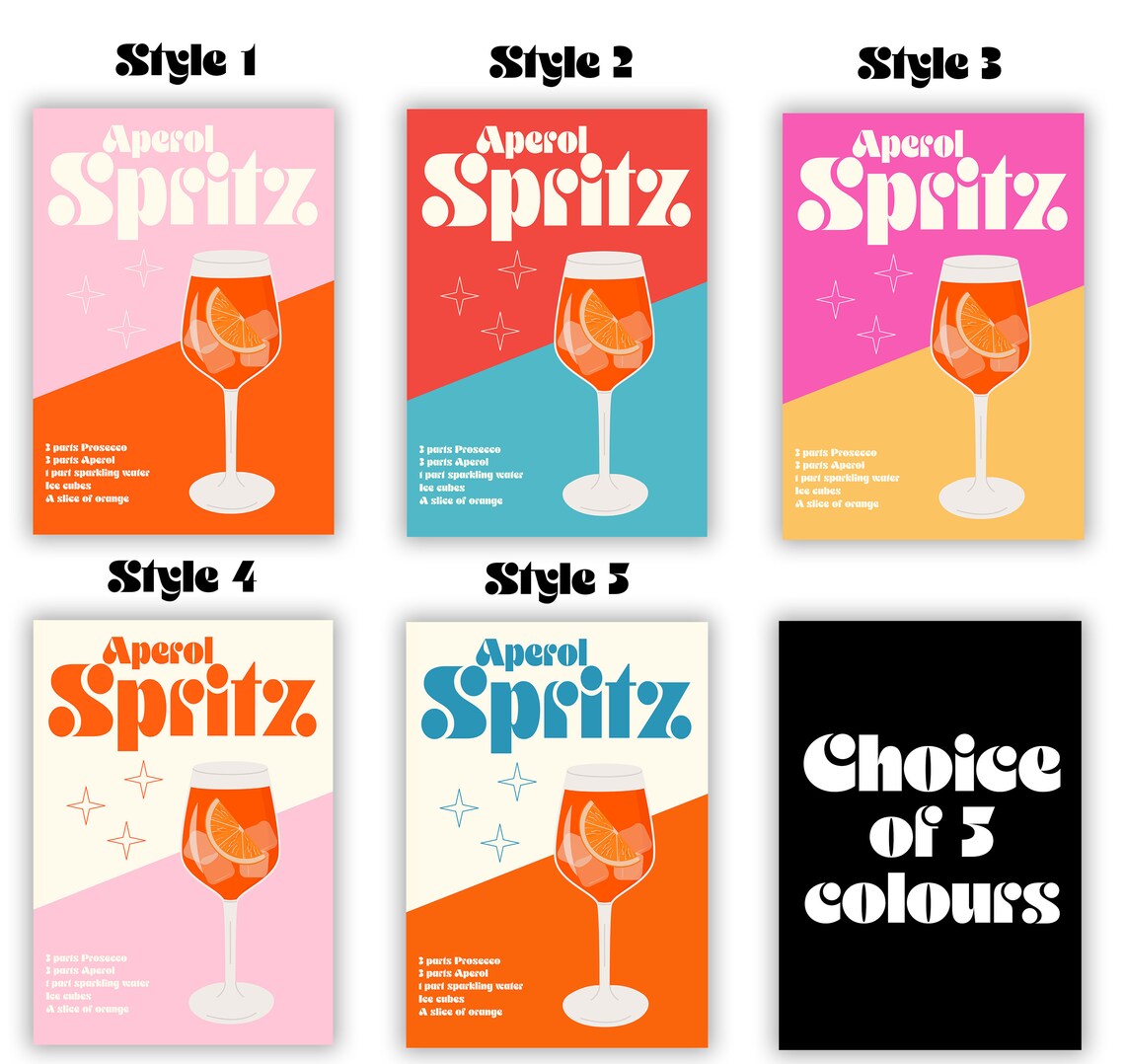 Aperol Spritz Retro Pink Cocktail Recipe Bar Kitchen Wall Art - Image 3