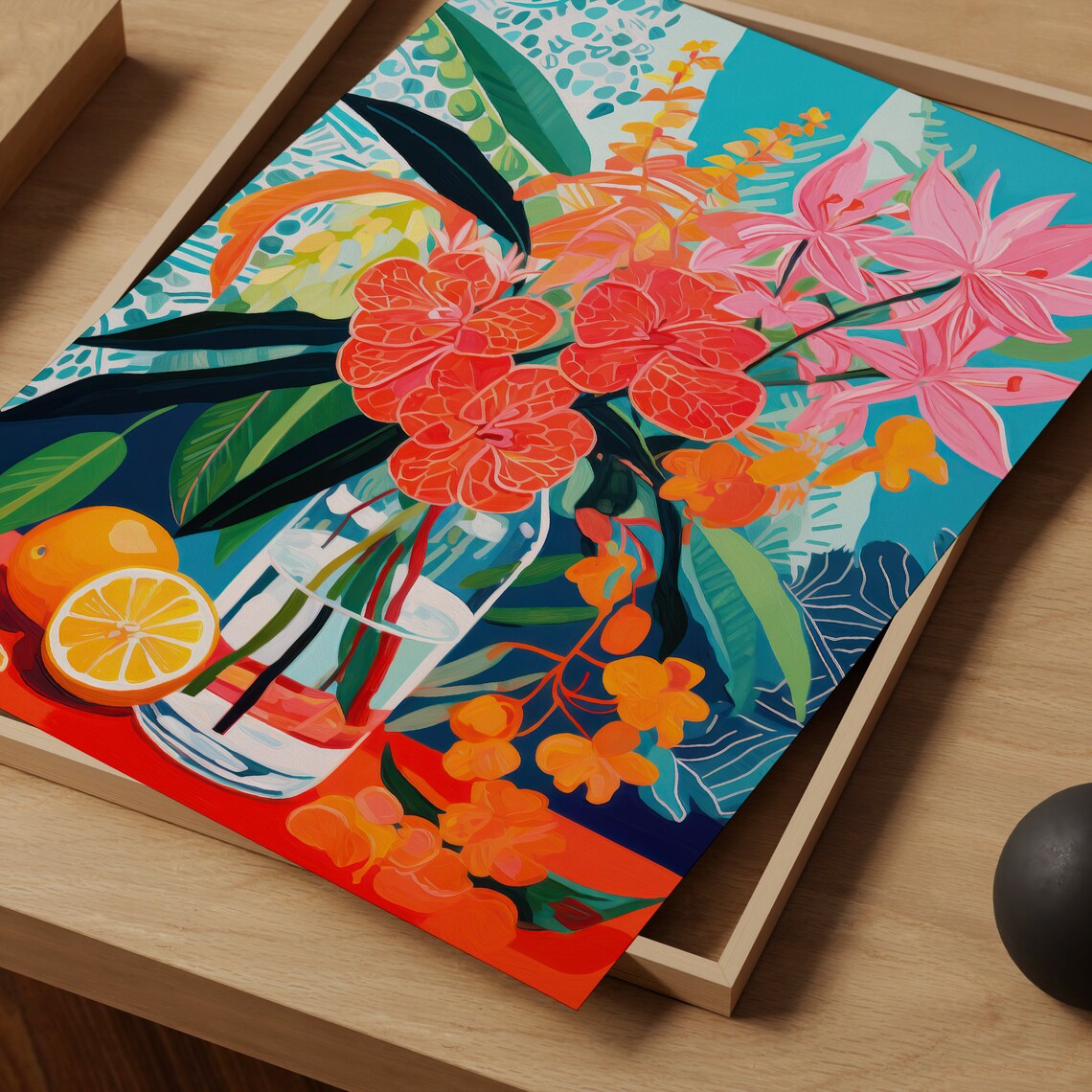 Tropical Flower Still Life Matisse Inspired Colorful Wall Art - Image 3