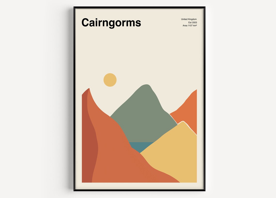 Cairngorms National Park Minimalist Mid-Century Travel Poster
