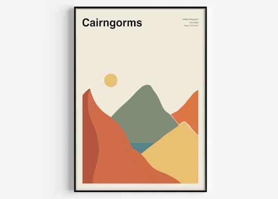Cairngorms National Park Minimalist Mid-Century Travel Poster