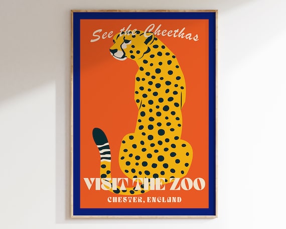 See the Cheetahs Visit the Zoo Chester England Vintage Poster