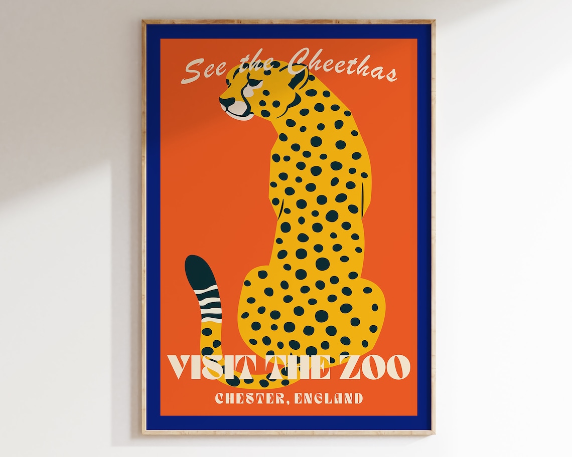 See the Cheetahs Visit the Zoo Chester England Vintage Poster