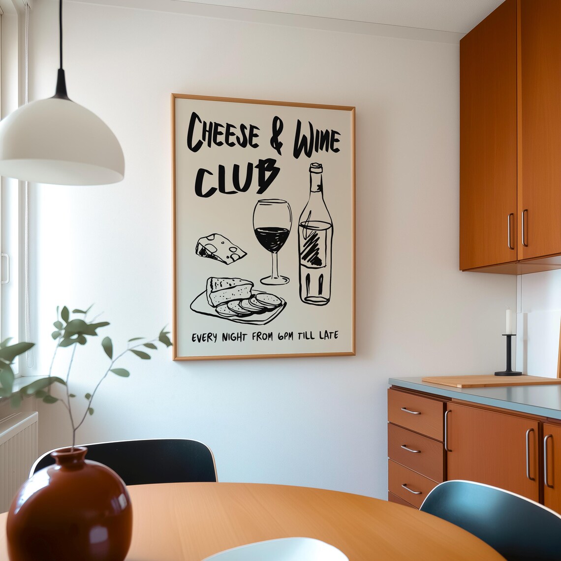 Cheese And Wine Club Poster Hand Drawn Kitchen Retro Foodie Design - Image 4