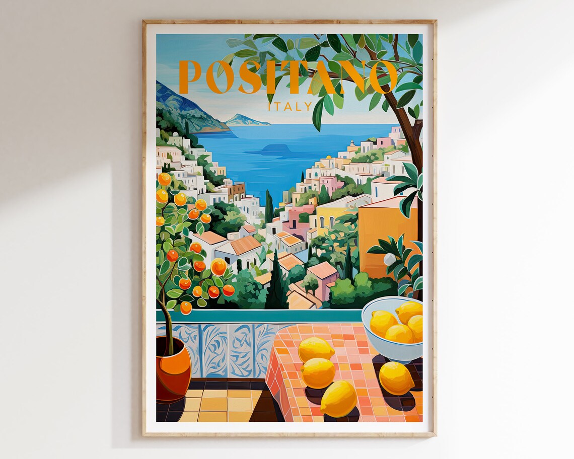 Positano Italy Travel Poster, Amalfi Coast Art Print