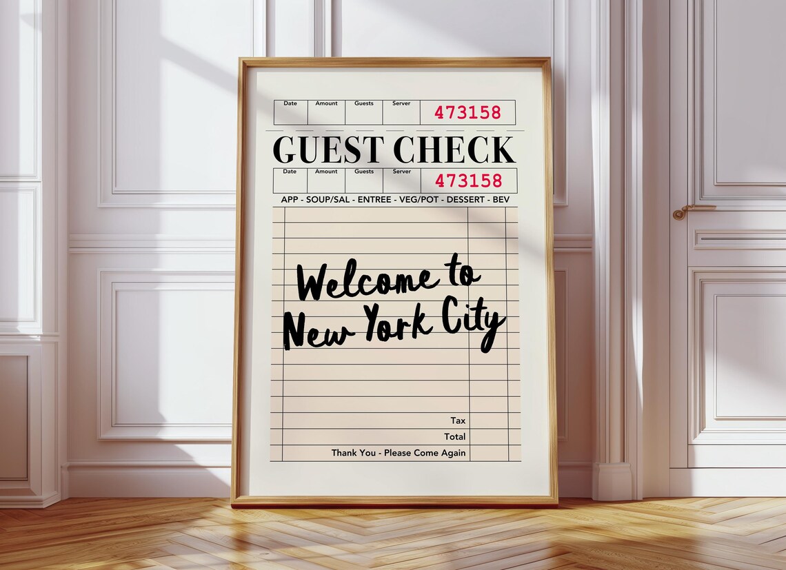 New York City Guest Check Poster Retro Welcome To NYC Vintage Art - Image 3