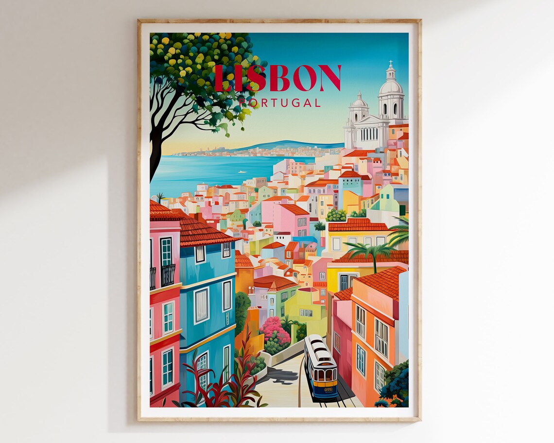Lisbon Travel Poster, Colourful Portugal Art Print