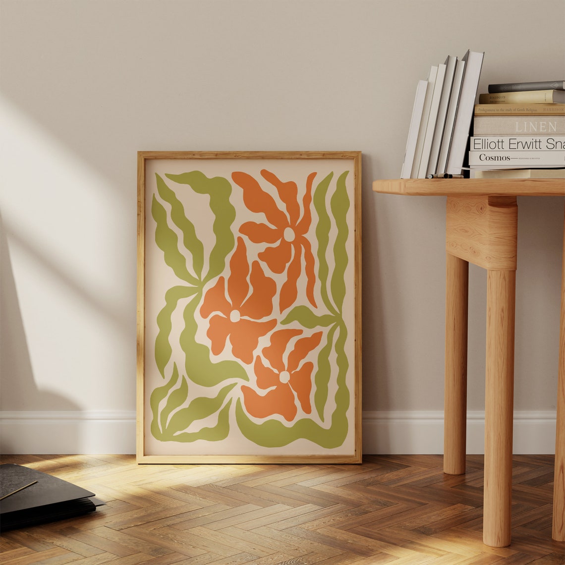 Retro Wavy Orange Green Abstract Botanical Floral Art Poster - Image 2