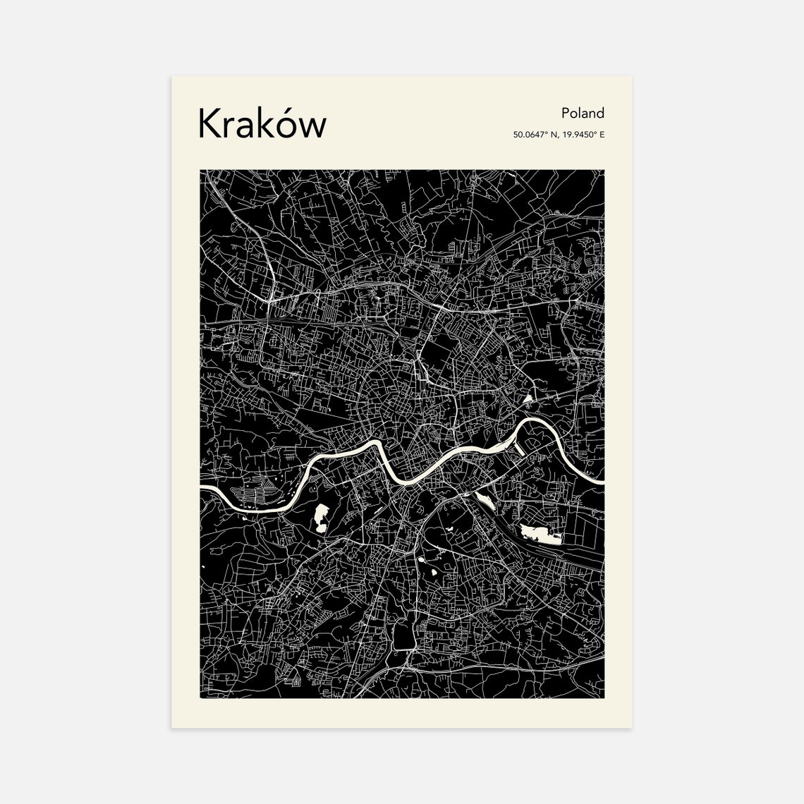 Krakow Poland City Map Minimalist Teal Street Plan Travel Poster - Image 3