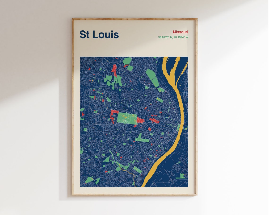 St Louis Missouri Navy Blue Minimalist City Map Decor Poster