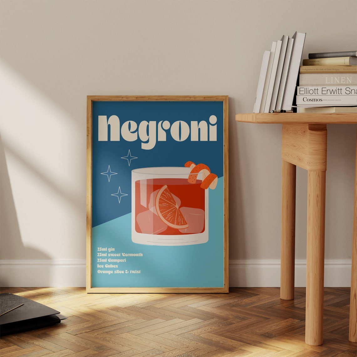 Negroni Cocktail Recipe Retro Orange Blue Kitchen Bar Decor Poster - Image 2