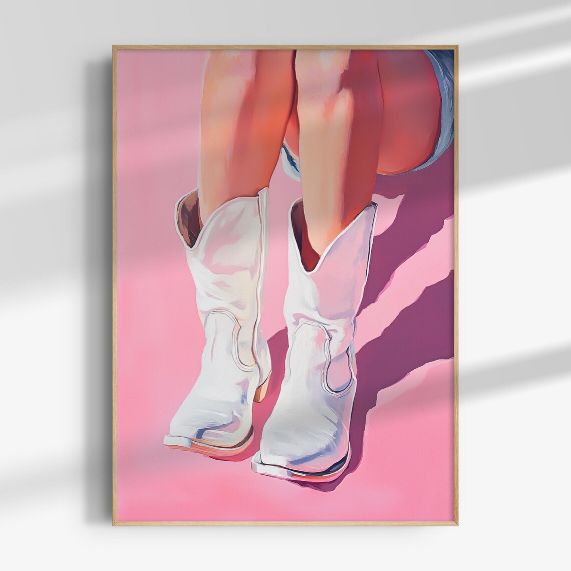 White Cowboy Boots Painting Pink Background Cowgirl Style Poster - Image 4