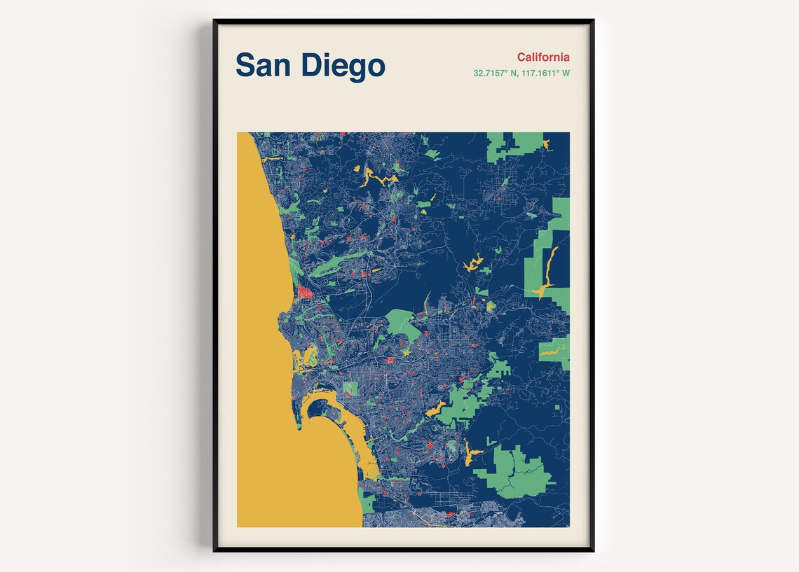 San Diego Map Poster, Travel Map Wall Art
