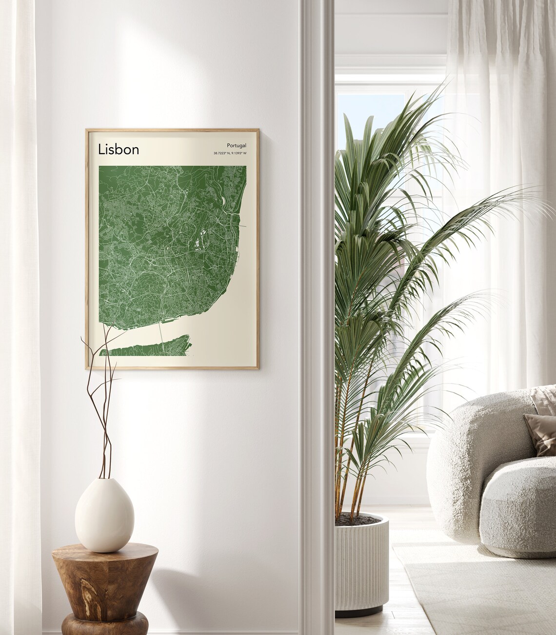 Elegant Lisbon Portugal Teal and Cream Minimalist City Map Poster - Image 2
