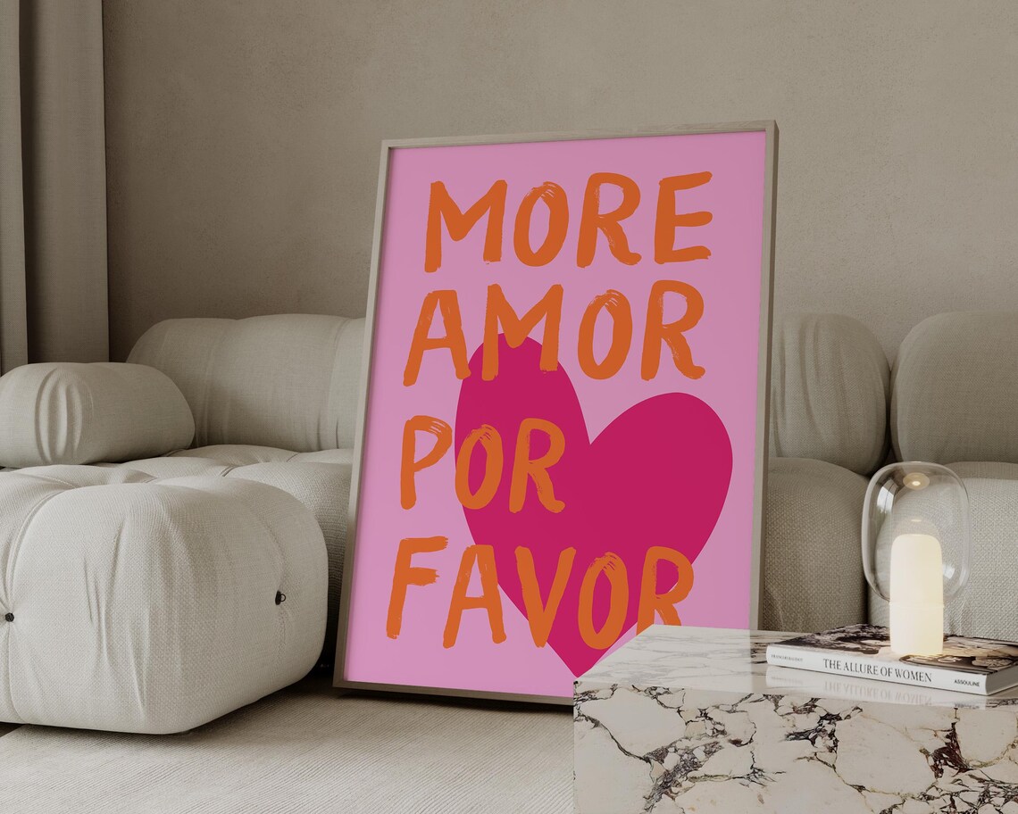 More Amor Por Favor Pink Heart Typography Hand Drawn Love Poster