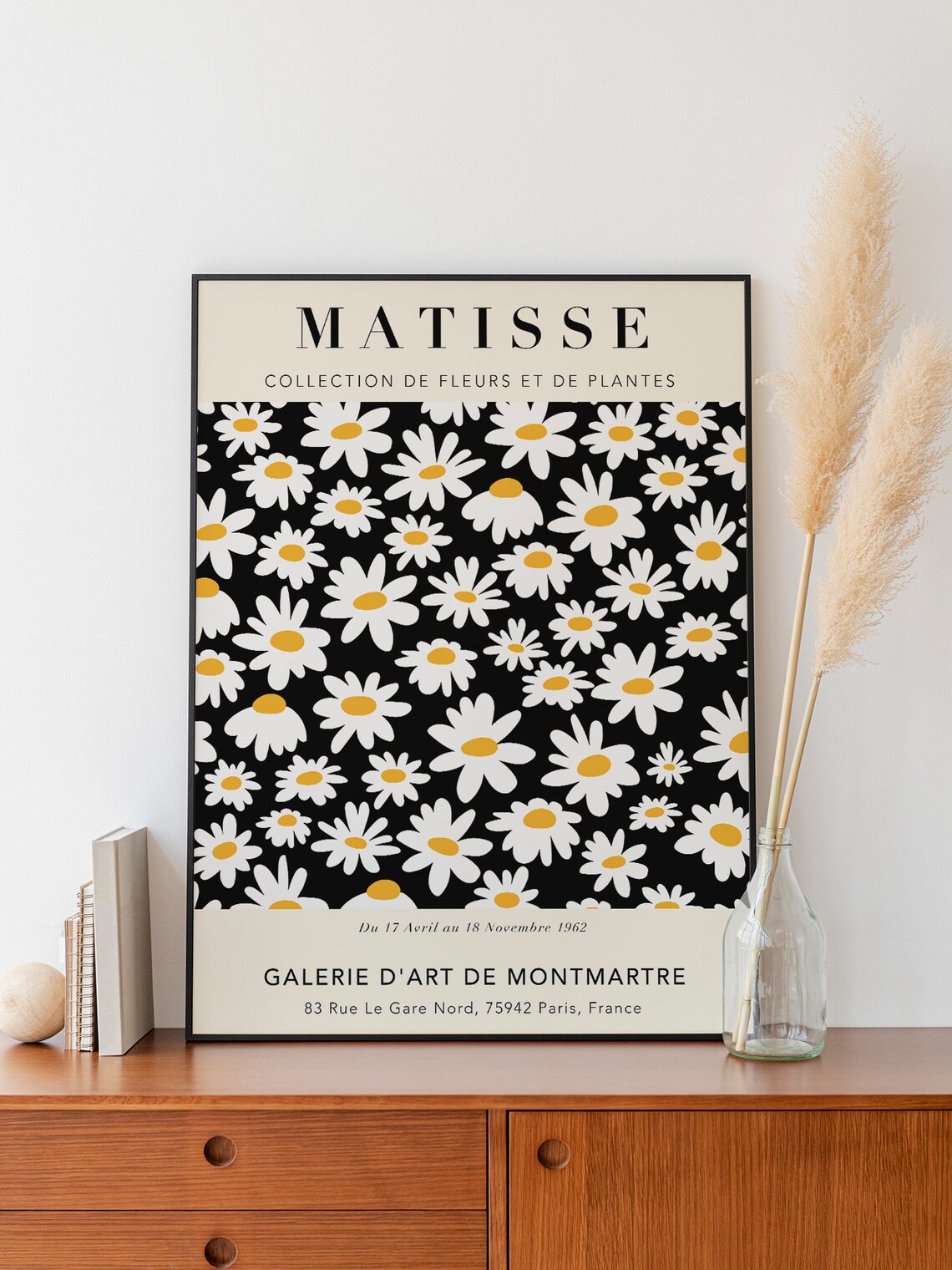 Matisse Daisy Exhibition Poster Black White Floral 1962 Montmartre Gallery - Image 2