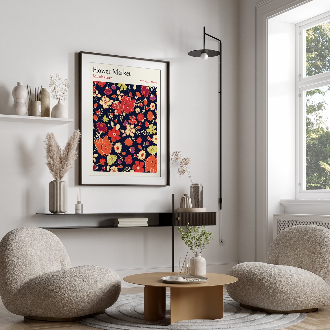 Manhattan NYC Flower Market Navy Bold Floral Botanical Art Poster - Image 3