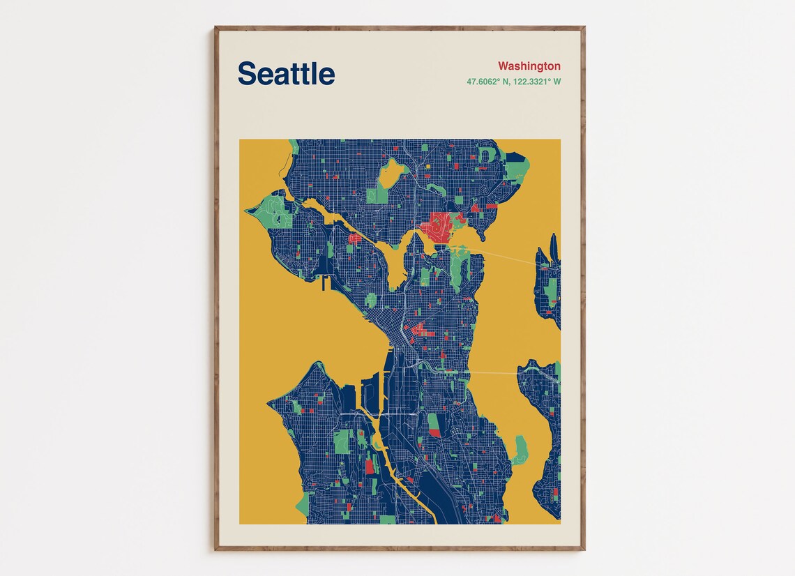 Seattle City Map, Seattle Street Map Poster