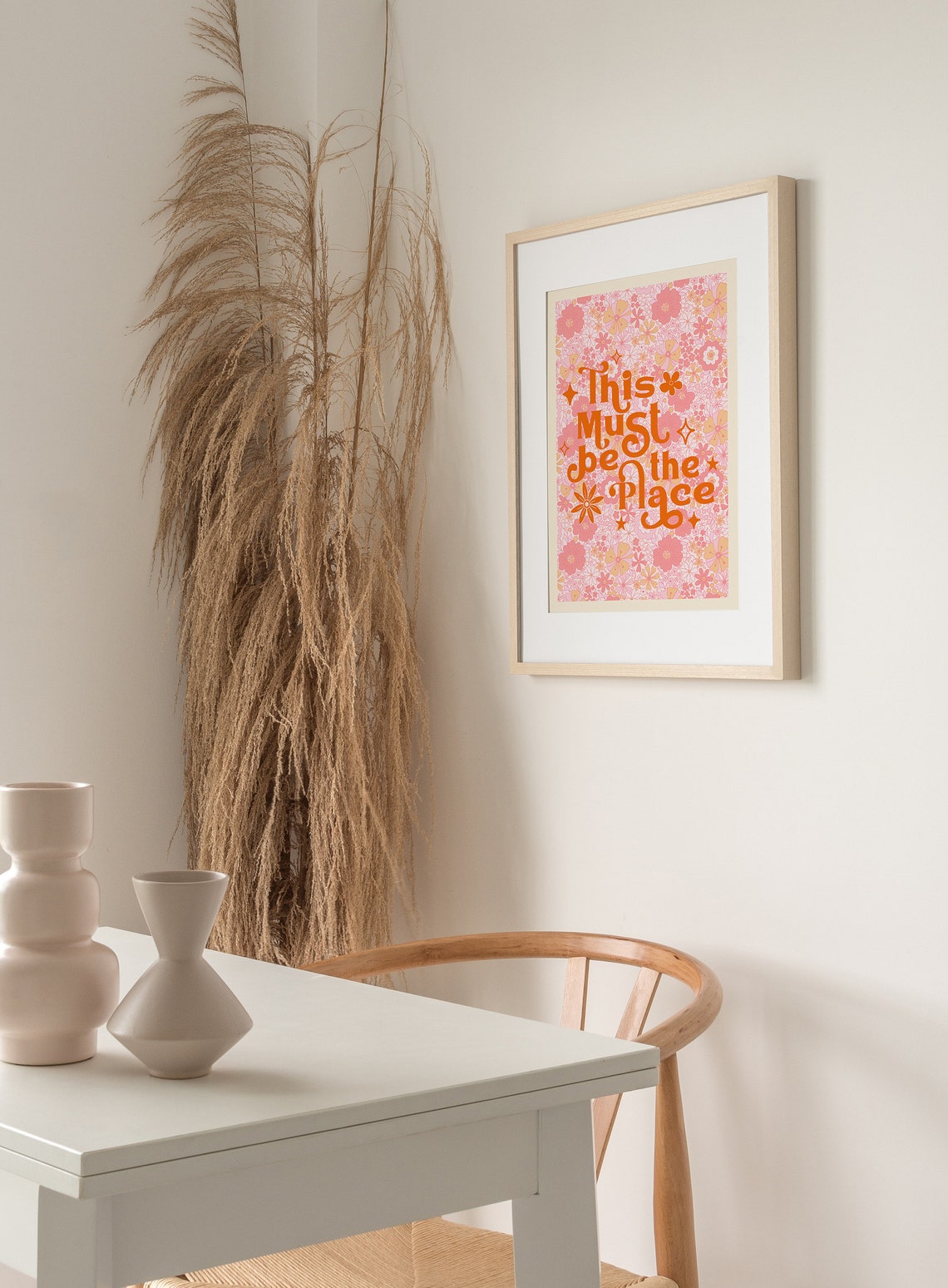 This Must Be the Place Pink Retro Floral Typography Quote Poster - Image 2