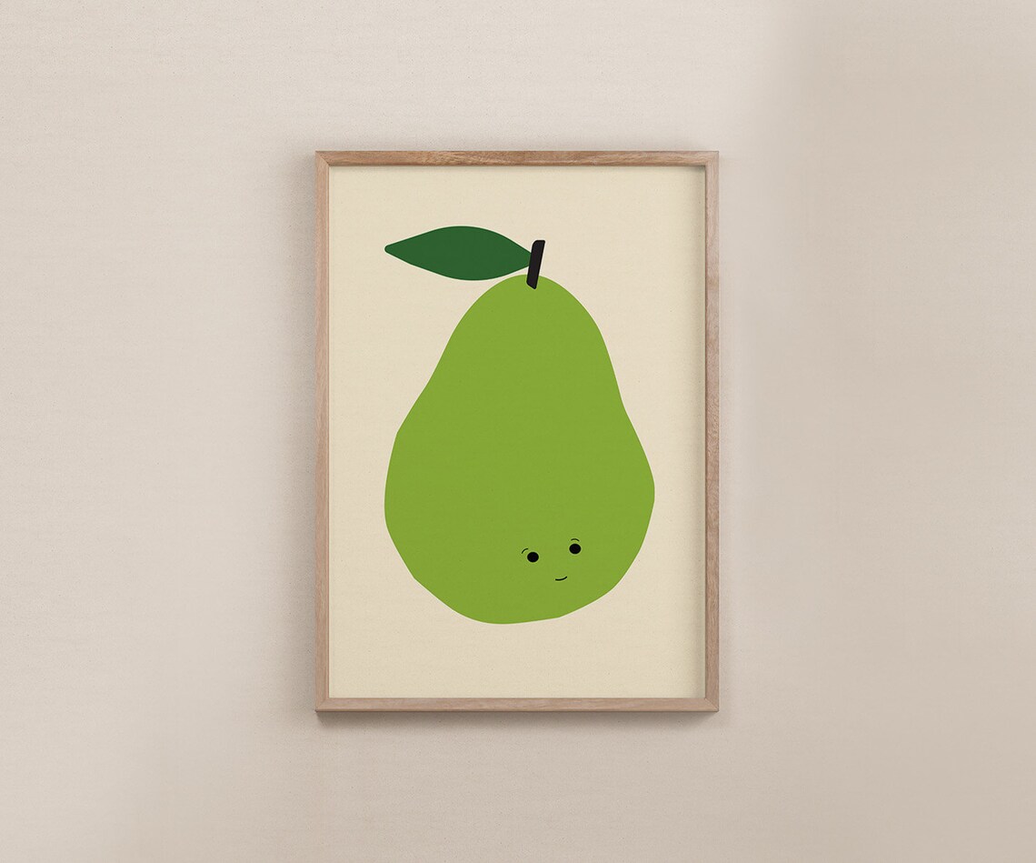 Cute Fruit Print Green Pear Print For Kitchen Mid Century Modern Wall Art Gift For Kitchen Simple Fruit Poster Funny Art - Image 2