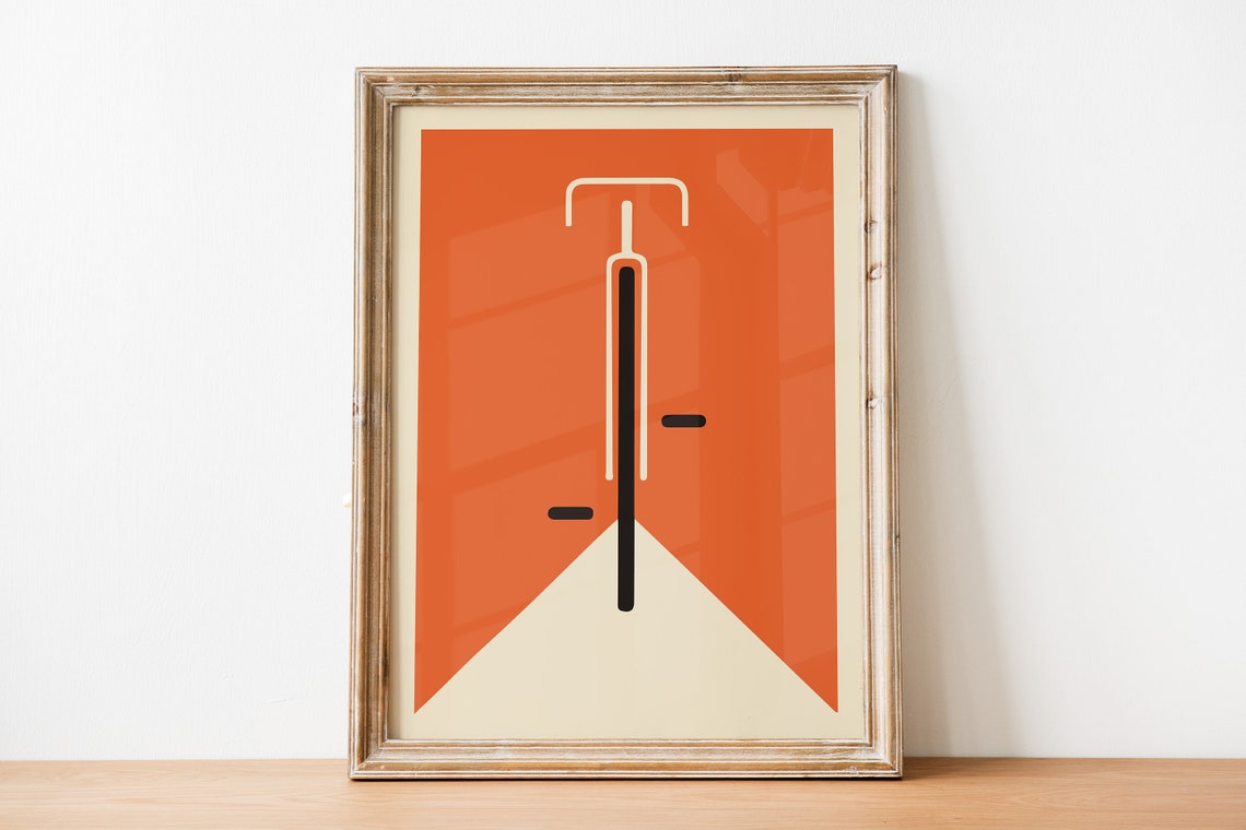 Bold Orange Bauhaus Bicycle Abstract Geometric Mid Century Print - Image 2