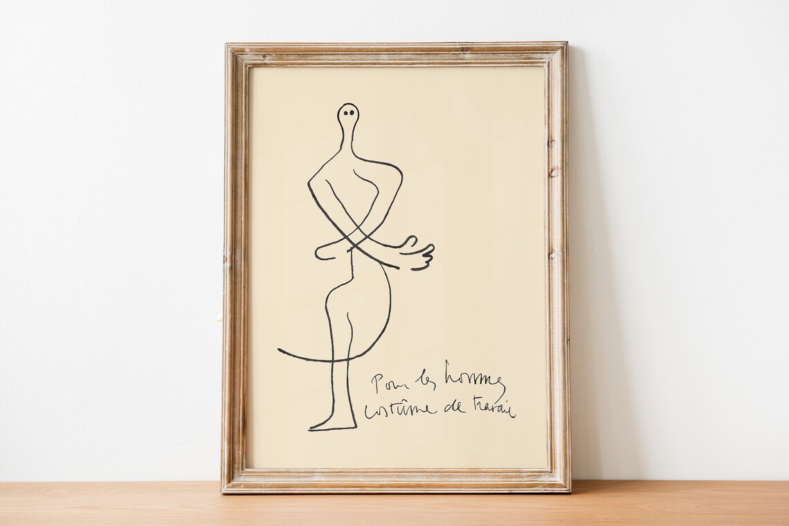 Elegant Single Line Standing Figure Drawing French Inscription Art Poster - Image 3