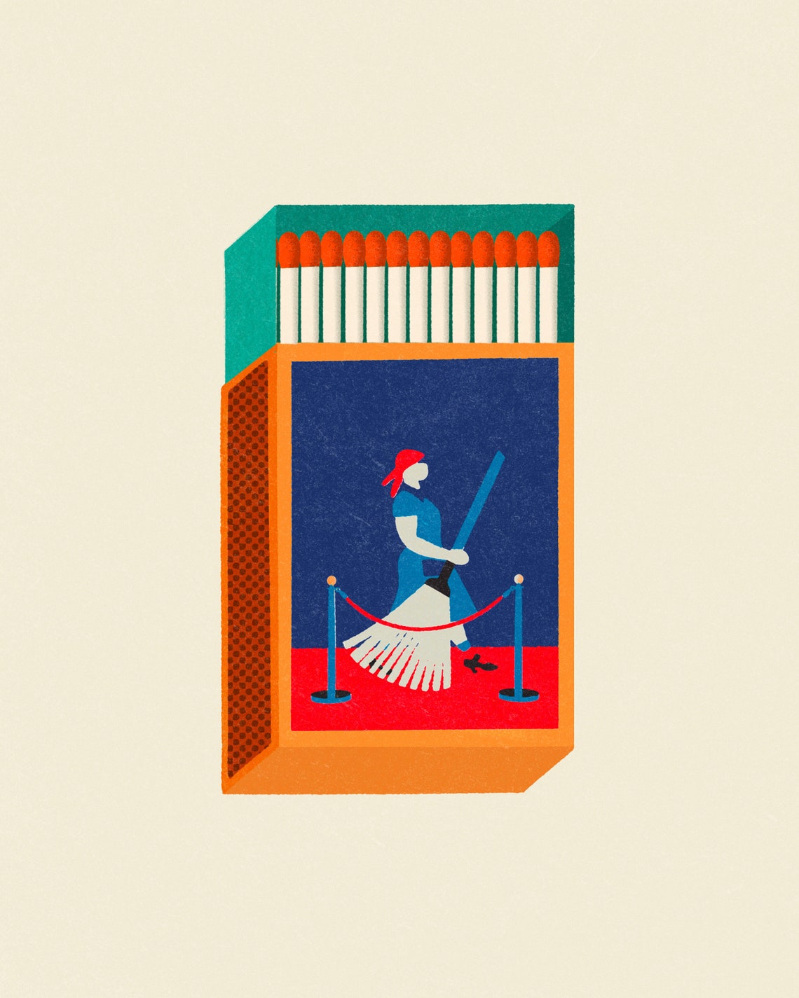 Vintage Matchbox Woman With Umbrella Illustration Art Poster - Image 2