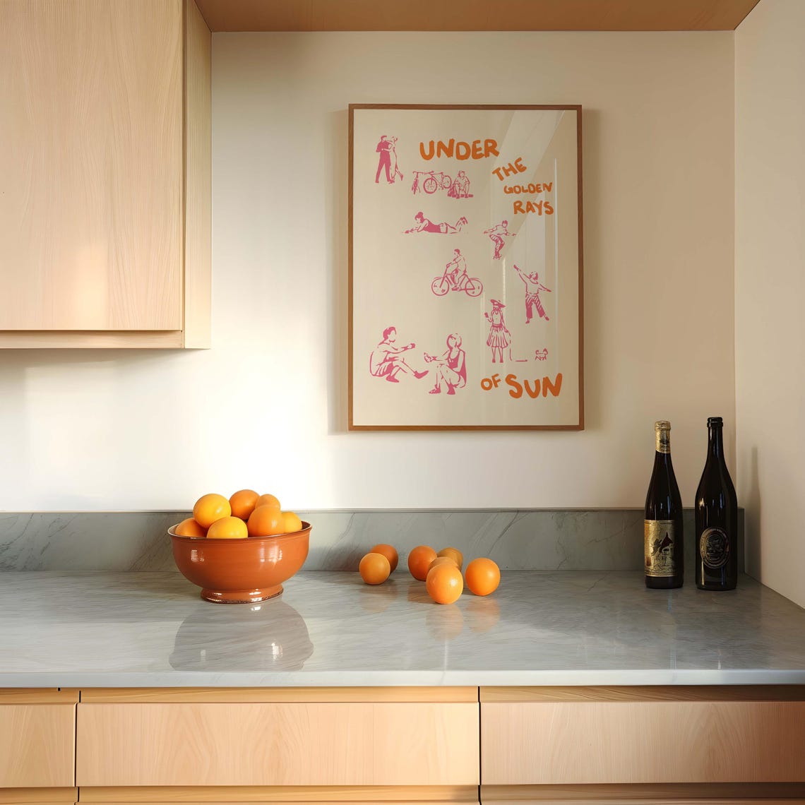 Vertical Under the Golden Rays of Sun Pink Summer Doodle Poster - Image 2