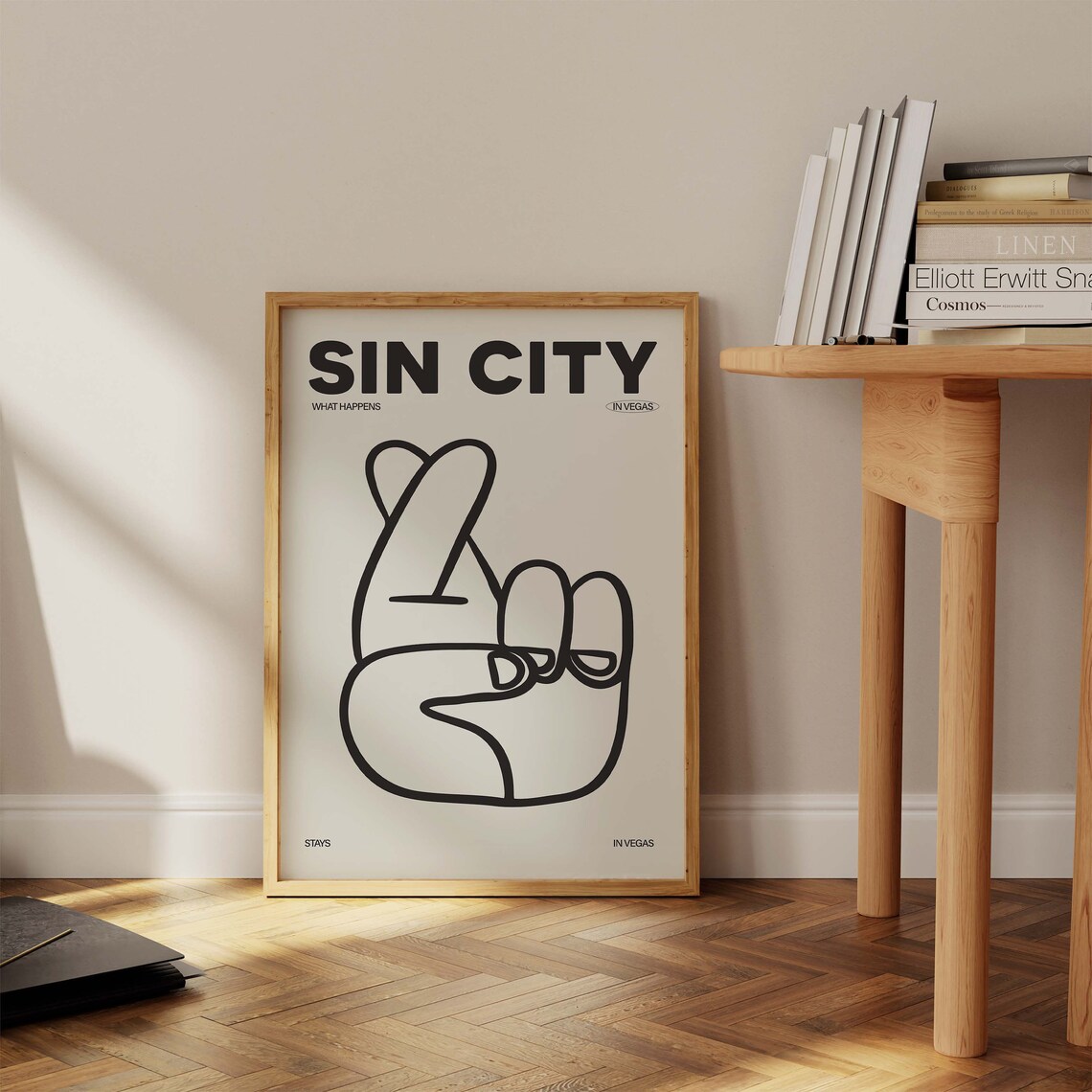 Sin City Vegas Print What Happens In Vegas Stays In Vegas Hand Drawn Sketch Aesthetic Wall Art Trendy Black And White Art - Image 2