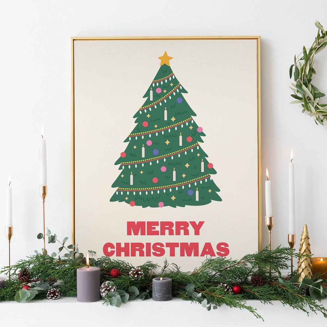 Christmas Tree Print Art Merry Christmas Decor Cute Holiday Wall Art Trendy Christmas Print - Image 6
