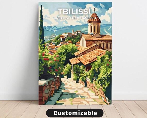 Tbilissi USA Cobblestone Lane Old Church Vintage Travel Poster