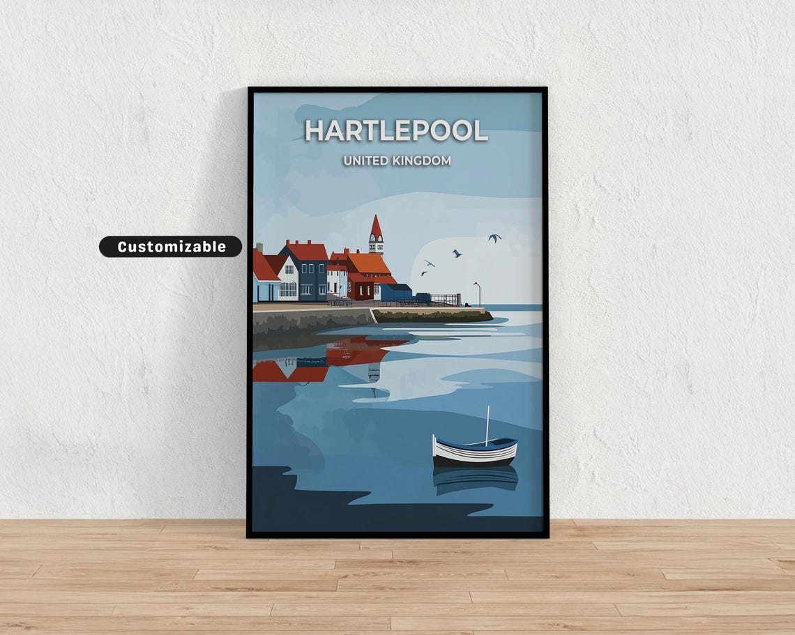 Hartlepool United Kingdom Coastal Harbor Town Seaside Travel Poster