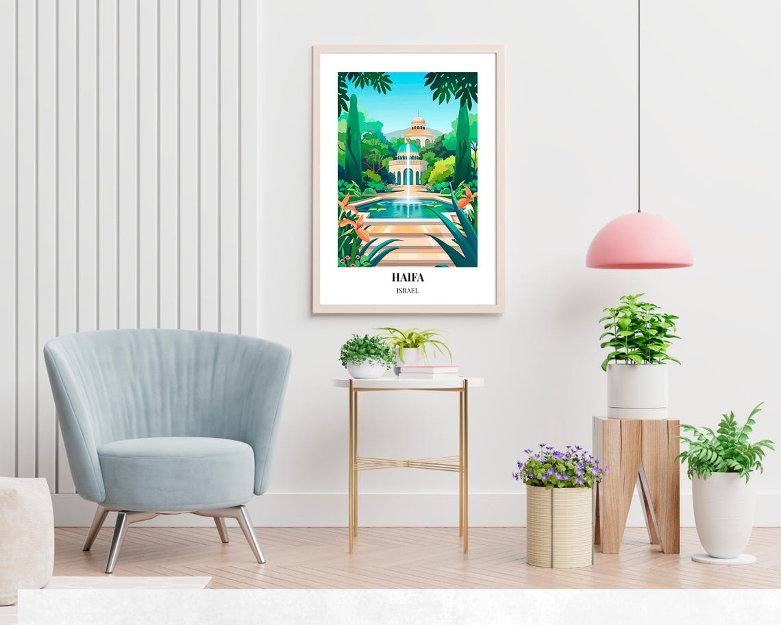 Bahai Gardens Travel Print Wall Art Haifa Israel City Print Bahai Gardens Travel Gift Bahai Gardens Poster Wall Art - Image 2