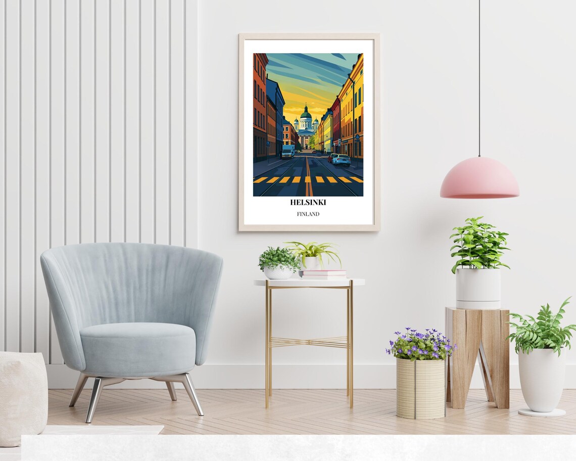 Helsinki Finland Cathedral Street Sunset City Skyline Travel Poster - Image 2