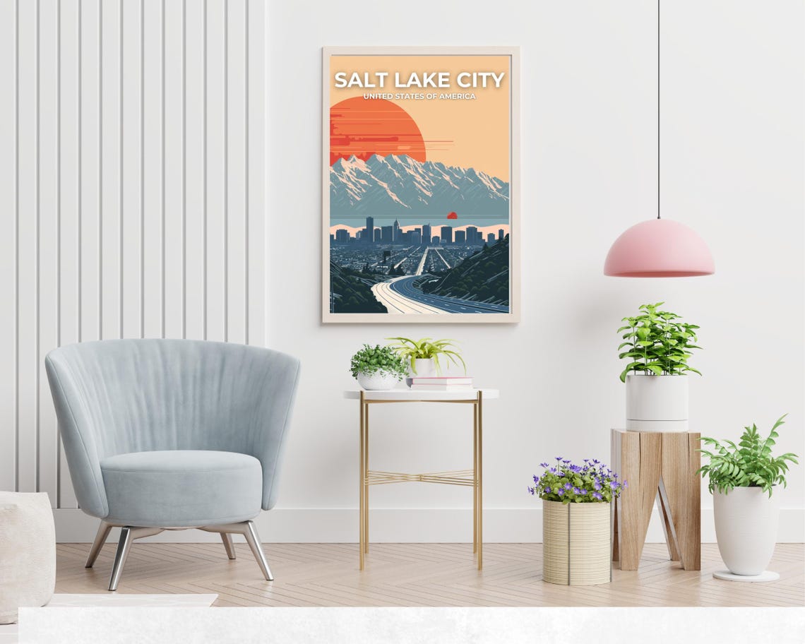 Salt Lake City Utah Mountain Sunset Skyline Road Top Title Poster - Image 2