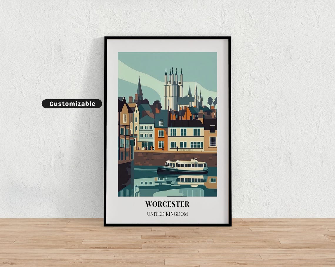 Worcester United Kingdom Riverside Cathedral Custom Travel Poster