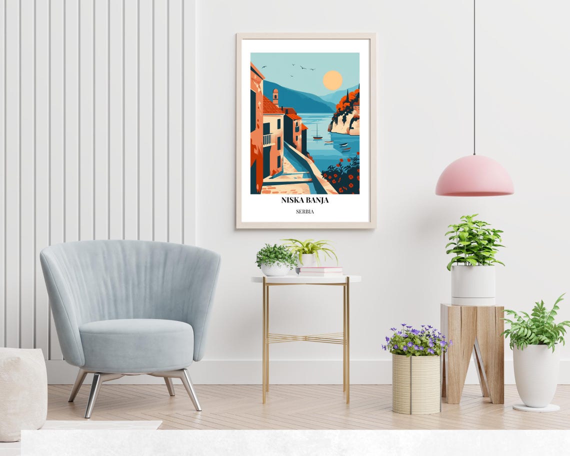 Niska Banja Serbia Sunny Riverside Old Town Above the Lake Poster - Image 2