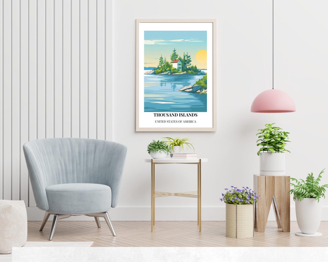 Thousand Islands Island Cabin Sunset on the Water Travel Poster - Image 2