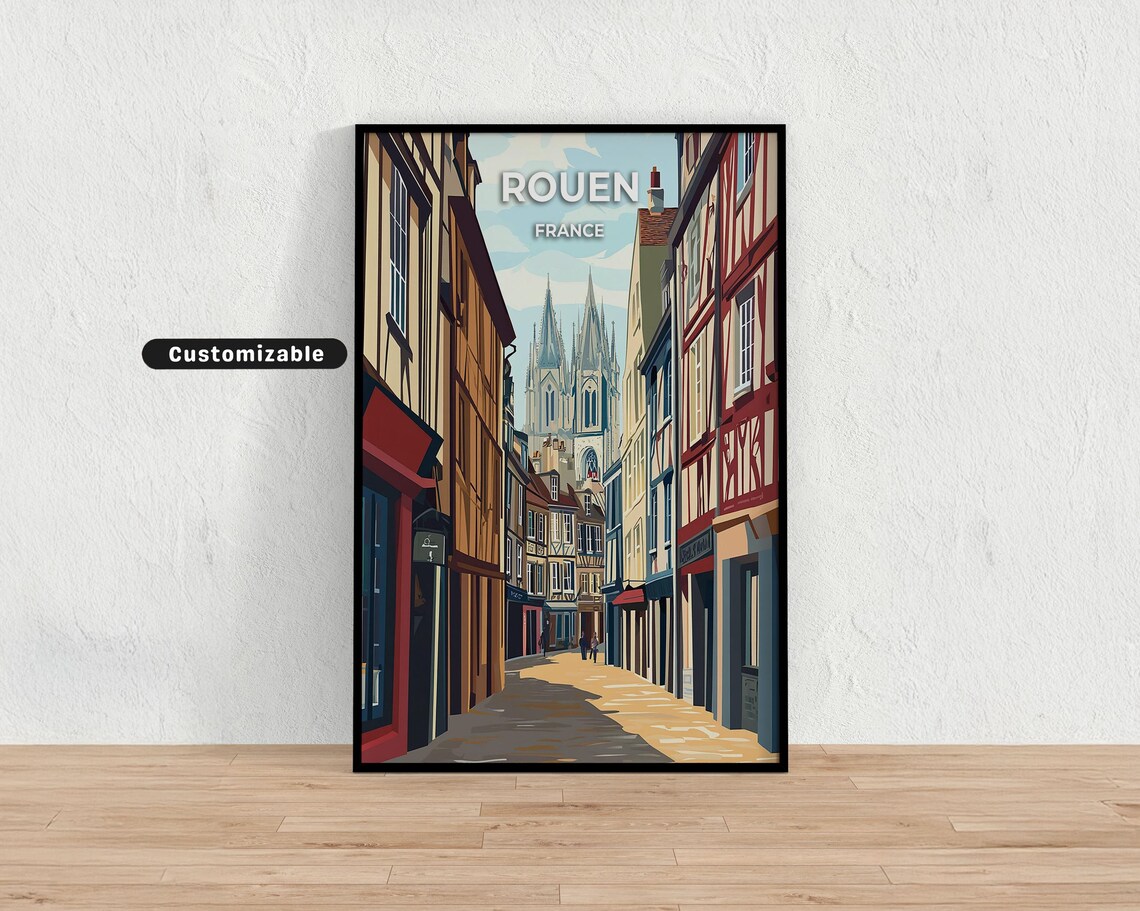 Rouen France Colorful Half Timbered Old Town Street Travel Poster