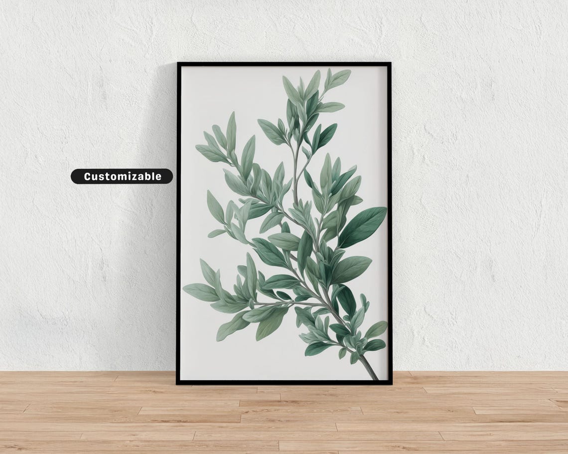 Sage Green Branch Poster Minimal Botanical Watercolor Leaf Decor