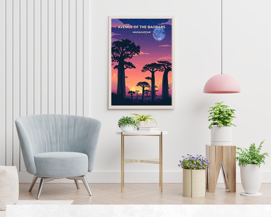Avenue of the Baobabs Madagascar Moonlit Night Starry Sky Poster - Image 2