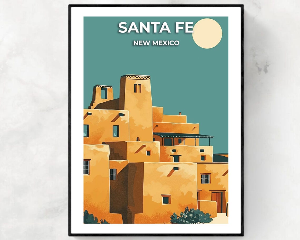 Santa Fe Travel Print Wall Art Santa Fe New Mexico City Print Santa Fe Travel Gift Santa Fe City Poster Travel Gift