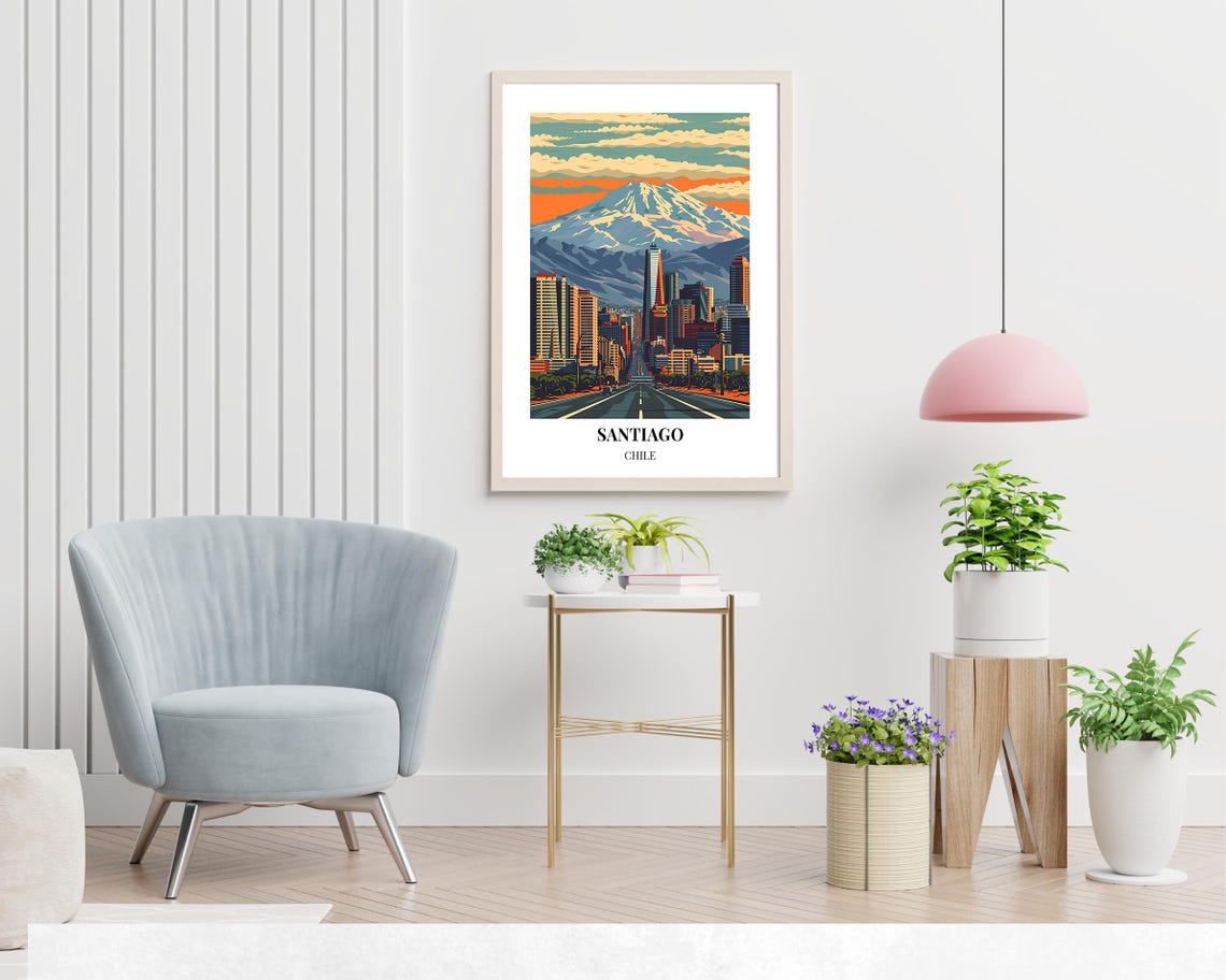 Santiago Chile Poster with City Avenue Framed by Snowy Andes Peaks - Image 2
