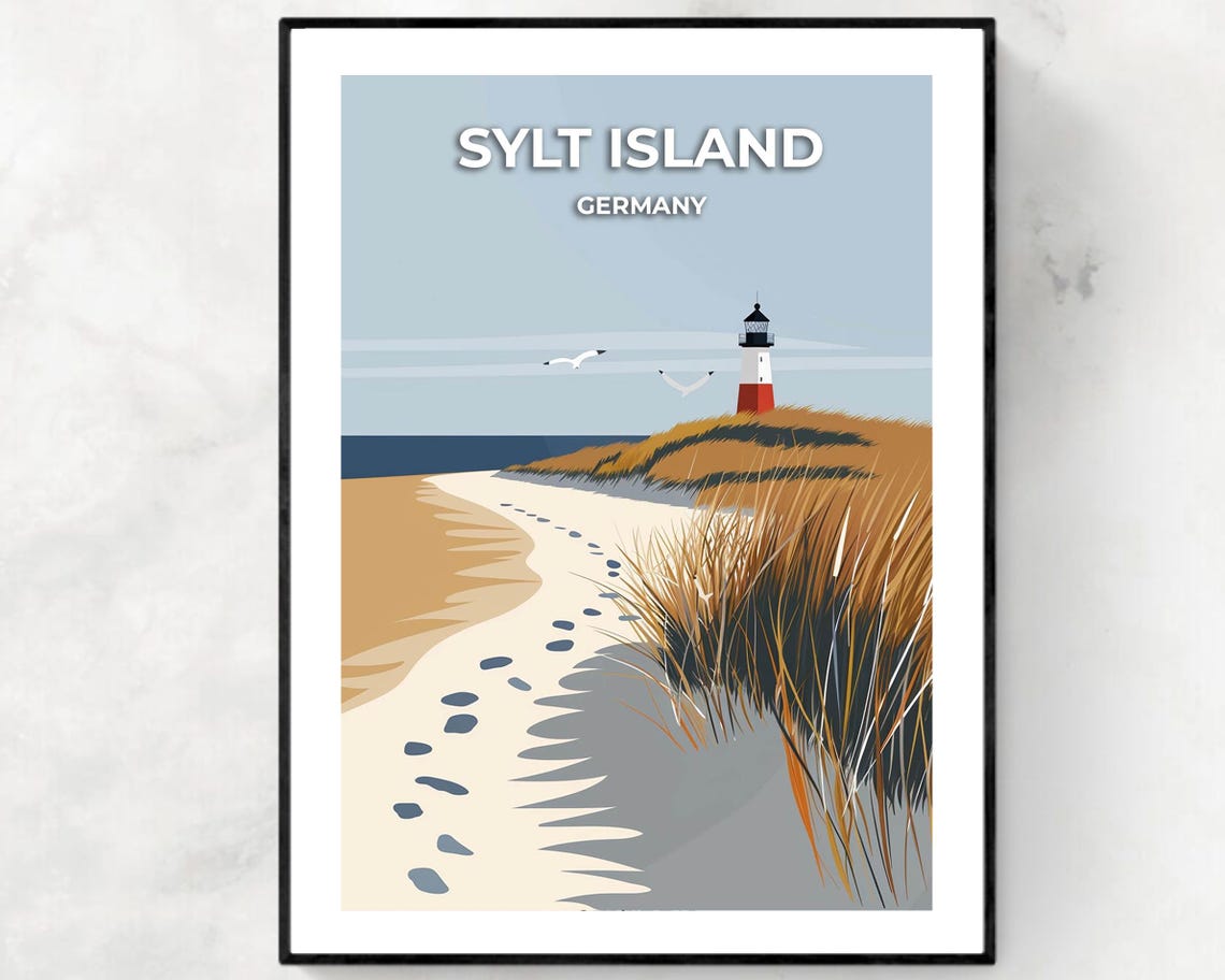 Sylt Island Germany Lighthouse Beach Dunes Travel Art Poster