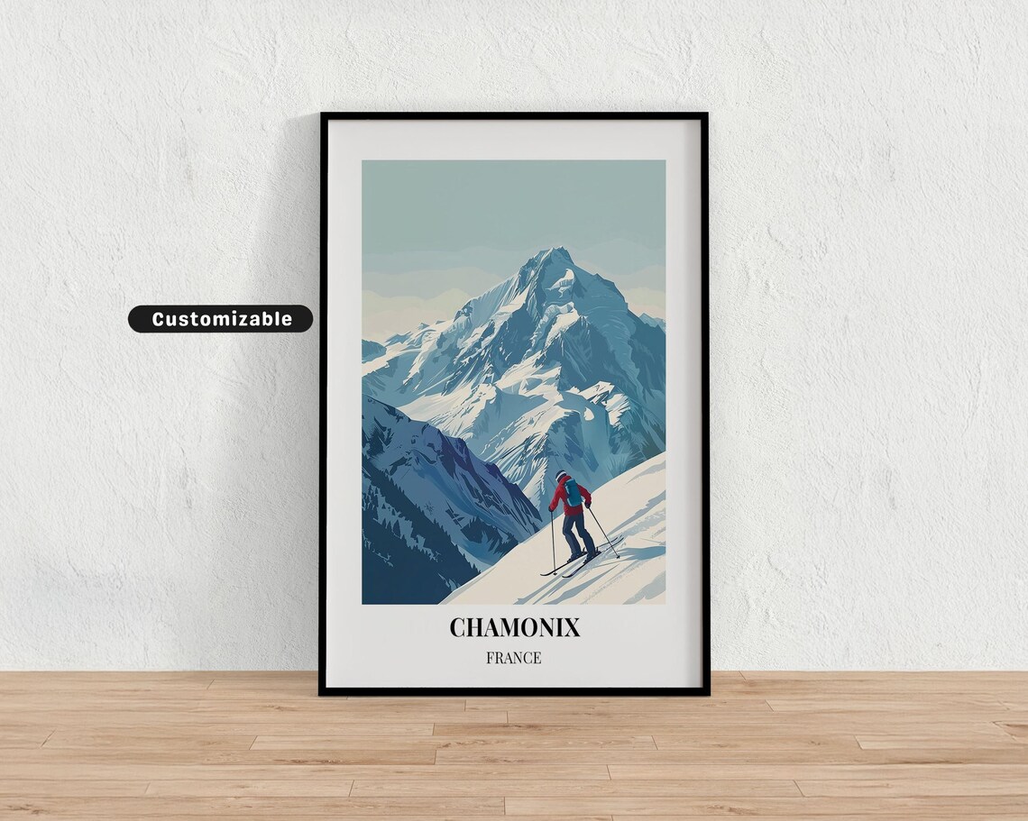 Chamonix France Alpine Ski Resort Snowy Mountain Peak Travel Poster