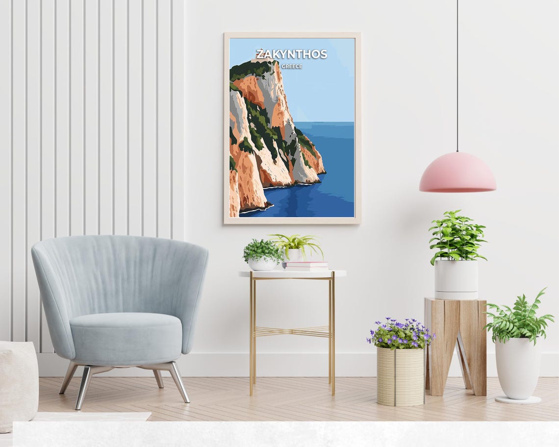 Zakynthos Greece Dramatic Sea Cliffs Monastery Coastline Poster - Image 2
